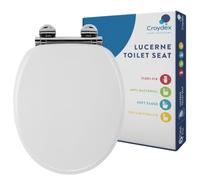 Croydex Soft Close White Wood Toilet Seat, Flexi-Fix Hinges (Lucerne) | Quick Release Button for Easy Cleaning | Adjustable Hinges | Top and Bottom Fixings | Antibacterial | Heavy Duty Material