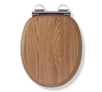 Croydex Rutland Flexi-Fix Soft Close Wooden Toilet Seat - Quick Release Button for Easy Cleaning, Adjustable Hinges with Top and Bottom Fixings, Anti-Bacterial and Heavy Duty Toilet Seat (Solid Oak)