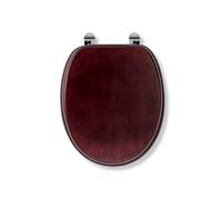 Croydex Solid Wood Toilet Seat, Mahogany - Chrome Fitting | Ergonomically Shaped For Comfort | Chrome Effect Hinges | All Fittings Included | Easy to Install Wooden Toilet Seat