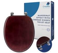Croydex Solid Wood Toilet Seat, Mahogany - Chrome Fitting | Ergonomically Shaped For Comfort | Chrome Effect Hinges | All Fittings Included | Easy to Install Wooden Toilet Seat