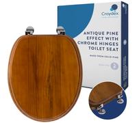 Croydex Solid Wood Toilet Seat with Adjustable Hinges (Antique Pine) | Ergonomically shaped for comfort | Chrome Effect Hinges | All Fittings Included | Easy to Install Wooden Toilet Seat