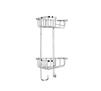 Croydex Stainless Steel Corner Shower Caddy 2 Tier with Hooks | Wall Mounted | Durable Bathroom Shelves | Rust Free Modern Shower Basket | Holds up to 5kg