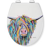 Croydex Steven Brown Angus McCoo Flexi-Fix Soft Close Toilet Seat - with Quick Release with Adjustable Hinges, Durable Polypropylene Plastic with Top and Bottom Fixings (Highland Cow)