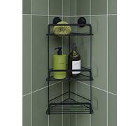 Croydex Stick 'N' Lock 3-Tier Bathroom Corner Basket Black