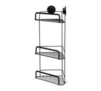 Croydex Stick 'N' Lock Three Tier Black Shower Caddy - Corner Shower Shelf No Drilling Bathroom Storage Solution with Sticky Pad Easy-Clean 5 Year Rust-Free Guarantee, Mild Steel