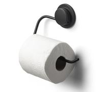 Croydex Stick 'n' Lock Black Toilet Roll Holder - Easy Bathroom Storage Solution, Self Adhesive, Matt Black Brackets, No Drilling Needed, Adhesive Pad for Flat Surface