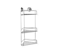 Croydex Stick 'N' Lock Three Tier Corner Shower Caddy - Shower Shelf No Drilling Bathroom Storage Solution with Sticky Pad Easy-Clean 5 Year Rust-Free