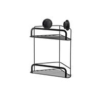 Croydex Stick 'N' Lock Two Tier Black Shower Caddy - Corner Shower Shelf No Drilling Bathroom Storage Solution with Sticky Pad Easy-Clean 5 Year