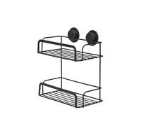 Croydex Stick 'N' Lock Two Tier Black Shower Caddy - Shower Shelf No Drilling Bathroom Storage Solution with Sticky Pad Easy-Clean 5 Year Rust-Free Guarantee, Mild Steel