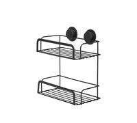 Croydex Stick 'N' Lock Two Tier Black Shower Caddy - Shower Shelf No Drilling Bathroom Storage Solution with Sticky Pad Easy-Clean 5 Year Rust-Free