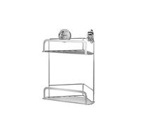 Croydex Stick 'N' Lock Two Tier Corner Shower Caddy - Shower Shelf No Drilling Bathroom Storage Solution with Sticky Pad Easy-Clean 5 Year Rust-Free Guarantee with Chrome Plated Mild Steel