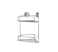 Croydex Stick 'N' Lock Two Tier Corner Shower Caddy - Shower Shelf No Drilling Bathroom Storage Solution with Sticky Pad Easy-Clean 5 Year Rust-Free