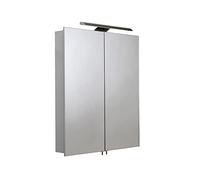 Croydex Sudbury Double Door Illuminated Cabinet with LED Lighting Bar and Hang N Lock Fitting System, Silver, 70 x 60 x 11.8 cm