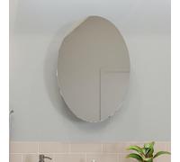 Croydex Tay Oval Polished Stainless Steel Bathroom Storage Cabinet with Mirrored Door, Ideal Bathroom Mirror Solution for Small Spaces, Fixed Shelf,