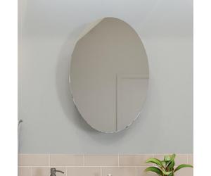 Croydex Tay Oval Polished Stainless Steel Bathroom Storage Cabinet with Mirrored Door, Ideal Bathroom Mirror Solution for Small Spaces, Fixed Shelf,