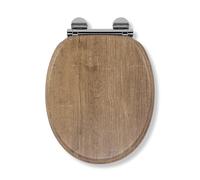 Croydex Ontario Flexi-Fix Soft Close Wooden Toilet Seat - Flexi-Fix Adjustable Stainless Steel Hinges, Quick Release Button and Anti-Bacterial Wood, Rust and Stain-Free Chrome Plated Hinge Covers