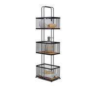 Croydex Three Tier Storage Caddy - Black & Bamboo, Freestanding Bathroom Storage Shelves, Deep Baskets, 22D x 15W x 726H cm, Stylish Black Bathroom Accessories Solution