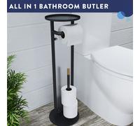 Croydex Toilet Butler, Toilet Roll Holder & Toilet Brush in Matt Black