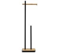 Croydex Matt Black and Bamboo Freestanding Toilet Paper Holder