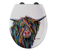 Croydex Steven Brown Angus McCoo Flexi-Fix Soft Close Toilet Seat - with Quick Release with Adjustable Hinges, Durable Polypropylene Plastic with Top and Bottom Fixings (Highland Cow)
