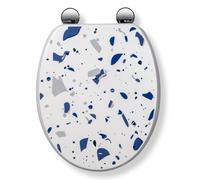 Croydex Toilet Seat Blue Terrazzo Flexi-Fix Adjustable Hinges Antibacterial Wood