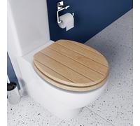 Croydex Toilet Seat Oval Light Oak Wood Non Slip Hinges Anti Bacterial No Tool