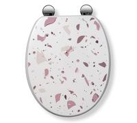 Croydex Toilet Seat Pink Terrazzo Flexi-Fix Adjustable Hinges Antibacterial Wood