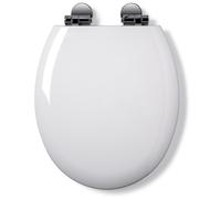 Croydex Fraser Flexi-Fix Wooden Soft Close Toilet Seat - Quick Release Hinges for Easy Cleaning with Top or Bottom Fixing and a Smooth Gloss White Antibacterial Surface