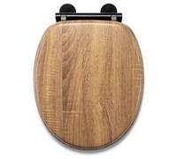 Croydex Toilet Seat Soft Close Teak Effect Black Hinges Modern Quick Release