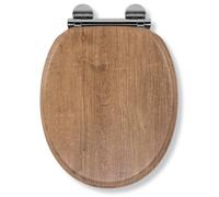Croydex Ontario Flexi-Fix Soft Close Wooden Toilet Seat - Flexi-Fix Adjustable Stainless Steel Hinges, Quick Release Button and Anti-Bacterial Wood, Rust and Stain-Free Chrome Plated Hinge Covers