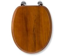 Croydex Antique Solid Pine Toilet Seat - Ergonomically Shaped for Comfort, Adjustable Hinges 110-200mm, Chrome Plated Fixings, All Fittings Included, 48x38x7cm, Easy to Install Wooden Toilet Seat