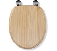 Croydex Davos Flexi-Fix Wooden Toilet Seat - Adjustable Hinges with Top & Bottom Fixings Included and Rust Free Chrome Plated Hinge Covers, Antibacterial Treated Surface (Blonded Pine)