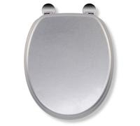 Croydex Toilet Seat Wood Round Flexi-Fix Non-Slip Glitter Silver/Black
