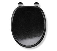 Croydex Toilet Seat Wood Round Flexi-Fix Non-Slip Glitter Silver/Black