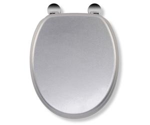 Croydex Toilet Seat Wood Round Flexi-Fix Non-Slip Glitter Silver/Black