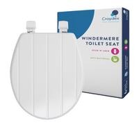 Croydex Tongue & Groove Wood Toilet Seat Stick 'n' Lock Hinges (Windermere) | Secure Grip Pad Adjustable Hinges | Fits All Standard Toilets | Bottom Fix | Durable Sustainable Wood | Antibacterial Surface