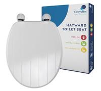 Croydex Tongue & Groove Wooden Toilet Seat, Flexi-Fix Hinges (Hayward) | Adjustable Hinges | Top and Bottom Fixings Included | Antibacterial Treated Surface | Durable Moulded Wood