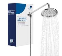 Croydex Traditional Overhead Rain Shower Kit | Kit Includes: Shower Head, Hose and Overhead Arm | 173mm Pivotable Head | Rub Clean Nozzles | 1.5m Stainless Steel Hose