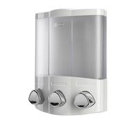 Croydex Wall Mounted Soap Dispenser - Eliminates Shower Clutter, Easy to Refill and Has a Pre-Measured Pump for Your Shower Gel, Shampoo and Conditioner, Mount On Corner or Flat Wall (White, 3x450ml)