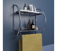 Croydex QM262041 Chrome Plated Mild Steel Wall Mounted Curved Shelving Unit and Towel Rack , 25.5 x 45 x 54.3 cm