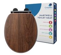 Croydex Walnut Effect Wooden Toilet Seat Soft Close with Black Hinges