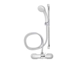 Croydex White Complete Shower Kit Mixer for Taps with 42cm Riser Rail | 1.5m Shower Hose | Shower Head with Rub Clean Nozzles | Easy Install Wall Mounted Rail | Ideal Hot & Cold Water Mixer