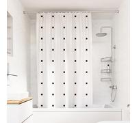 Croydex White Shower Curtain with Black Dots Design - 100% Polyester with a Weighted Hem, Machine Washable and coated with Proseal for Water Repellence, 1800x1800mm