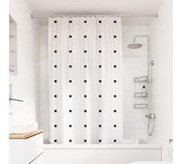 Croydex White Shower Curtain with Black Dots Design - 100% Polyester with a Weighted Hem, Machine Washable and coated with Proseal for Water
