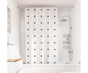 Croydex White Shower Curtain with Black Dots Design - 100% Polyester with a Weighted Hem, Machine Washable and coated with Proseal for Water
