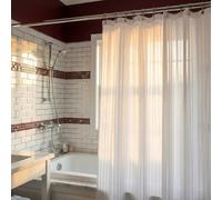 Croydex White Woven Stripe Shower Curtain Water-Resistant Hygienic Weighted Hem