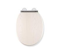 Croydex Maitland Wooden Toilet Seat White Oak - Soft Close and Quick Release Button for Easy Cleaning with Flexi-Fix Hinges for Top or Bottom Fixing, Heavy Duty Toilet Seat