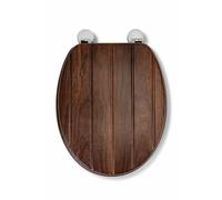 Croydex Molvena Wooden Toilet Seat - Adjustable Hinges with Top and Bottom Fixings Included and Rust Free Chrome Plated Hinge Covers, Antibacterial Treated Surface (Walnut Effect)