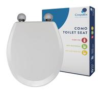 Croydex Wooden Toilet Seat with Flexi-Fix Adjustable Hinges (Como) | Top & Bottom Fixings Included | Durable FSC Certified Wood | Rust Free Chrome Hinge Covers | Antibacterial Treated Surface