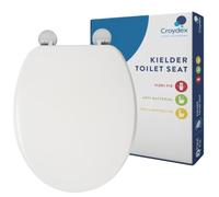 Croydex Wooden Toilet Seat with Flexi-Fix Adjustable Hinges (Kielder) | Durable FSC Certified Wood | Antibacterial Treated Surface | Top and Bottom Fixings Included